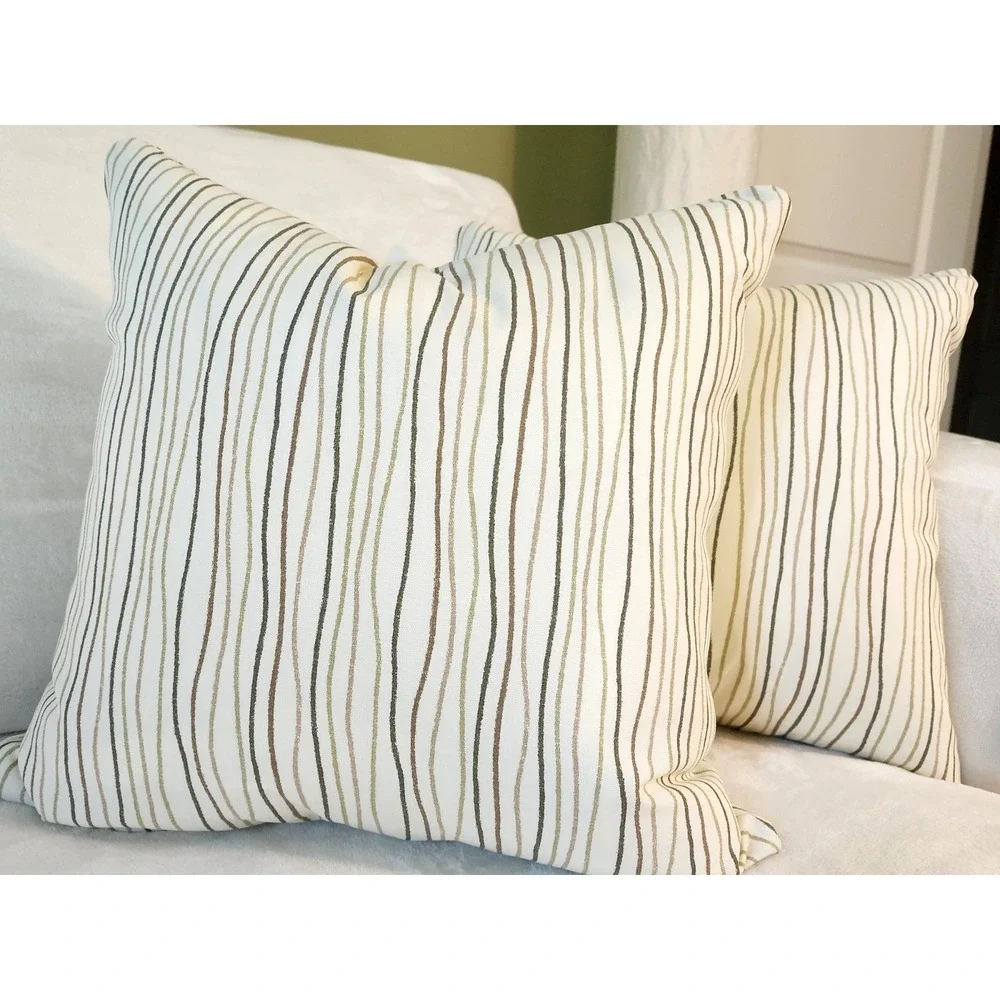 Magnolia Home 20x20 Throw Pillow Cover Pair Streamers Sage Tan Wavy Line Zip NEW